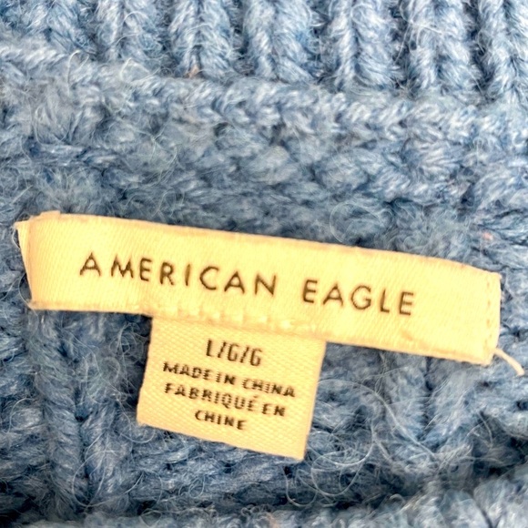 American Eagle Waffle Knit Crew Neck Sweater Blue Sz Lg - Picture 8 of 13
